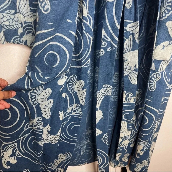 Alix of Bohemia First Wave Fish Kimono Long Belted Blue Cardigan Coat - Picture 10 of 16